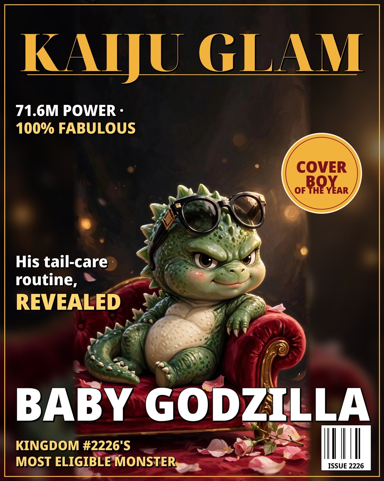 Obálka časopisu Kaiju Glam — Baby Godzilla, Cover Boy roku